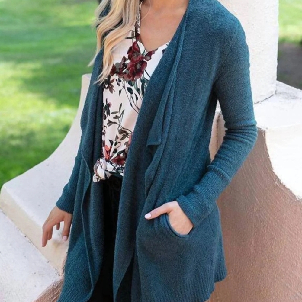 Grace & Lace Teal Bambu Wrap Up Pocket Cardigan